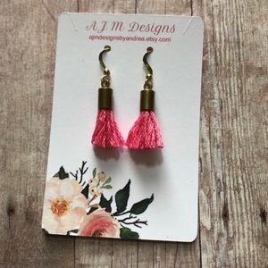 Handmade hot pink mini tassel earrings